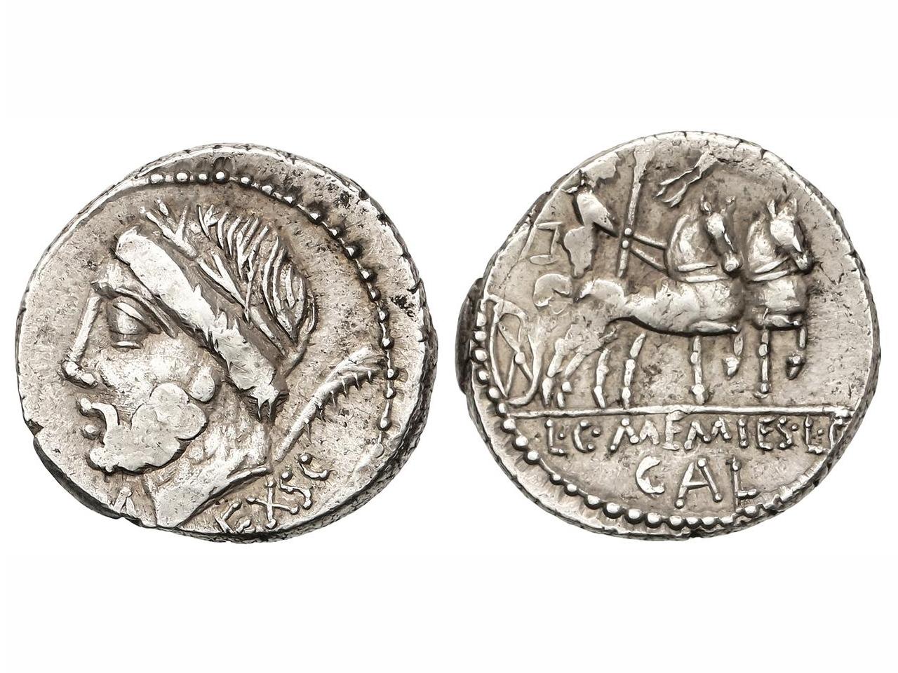 REPÚBLICA ROMANA. Denario. 87 a.C. MEMMIA-8. L. y C. Memmius