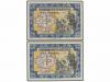ESTADO ESPAÑOL. Lote 2 billetes 1 Peseta. 1 Junio 1940. Hern