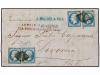✉ FRANCIA. Yv. 14A. 1862. MARSELLA a LIVORNO. 20 cts. azul (