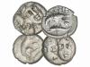 MONEDAS GRIEGAS. Lote 4 monedas 1/4 Estátera. 400-350 a.C. I
