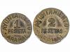 EMISIONES LOCALES GUERRA CIVIL. Lote 2 monedas 1 y 2 Pesetas