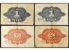 CATALUNYA. Lote 4 billetes 50 Cèntims (2) y 1 Pesseta (2). 1