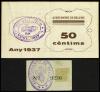 CATALUNYA. Lote 2 billetes 50 Cèntims. Aj. de BELLVIS. ESCAS