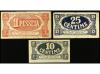 CATALUNYA. Lote 3 billetes 10, 25 Cèntims y 1 Pesseta. 10 Oc