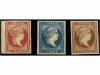 **/* ESPAÑA. Ed. 48, 49, 50. 4 cuartos carmín, 1 real azul y