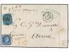 ✉ GRECIA. 1863. ROMA a ATENAS. 7 baj. azul y sello de Grecia