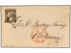 ✉ ESPAÑA. Ed. 1A. 1850. 6 cuartos negro. Conjunto de 3 front