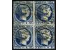 ° ESPAÑA. Ed. 21 (4). 6 reales azul. Bloque de cuatro, márge