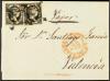 ✉ ESPAÑA. Ed. 6(2). 1851. MÁLAGA a VALENCIA. 5 cuartos negro