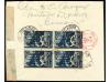 ✉ ESPAÑA. Ed. 763, 685 (2), 774 (4). 1938. BARCELONA a NEW Y