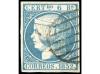 ° ESPAÑA. Ed. 16. 6 reales azul, 2 sellos mat. parrilla. Uno