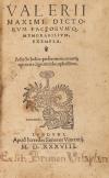1538. LIBRO. (LITERATURA-CLÁSICA). VALERII MAXIMI:. DICTORUM