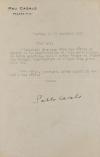 1956. MANUSCRITO. (FIRMA). CASALS, PABLO:. CARTA MECANOGRAFI