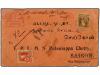 ✉ INDOCHINA. 1913. THEKKUR (India) to SAIGON. 1 anna red, ta