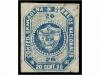 * COLOMBIA. 1860. 20 ctvos. azul. Impresión calcada al dorso