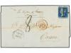 ✉ GIBRALTAR. 1858. GIBRALTAR a ORAN (Argelia). 2 d. azul, ma