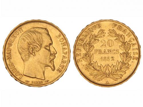 FRANCIA. 20 Francos. 1852-A. LUIS NAPOLEÓN BONAPARTE. PARÍS.