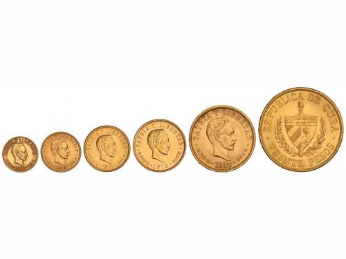 CUBA. Serie 6 monedas 1 a 20 Pesos. 1915 y 1916. AU. Jose Ma