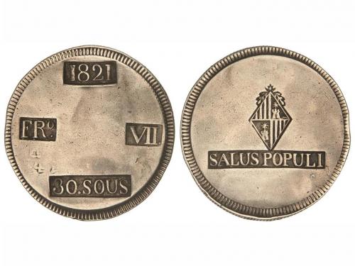 FERNANDO VII. 30 Sous. 1821. MALLORCA. 26,79 grs. Pátina irr