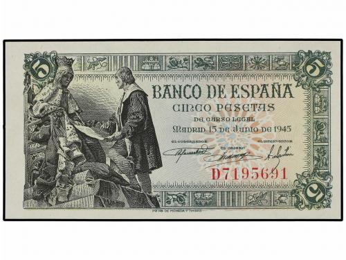 ESTADO ESPAÑOL. Lote 2 billetes 5 Pesetas. 15 Junio 1945. Ca