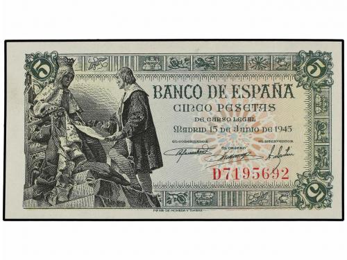 ESTADO ESPAÑOL. Lote 2 billetes 5 Pesetas. 15 Junio 1945. Ca