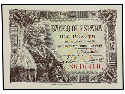 ESTADO ESPAÑOL. Lote 2 billetes 1 Peseta. 15 Junio 1945. Isa