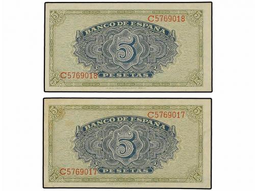ESTADO ESPAÑOL. Lote 2 billetes 5 Pesetas. 4 Septiembre 1940