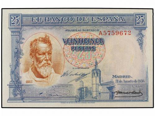 GUERRA CIVIL, ZONA REPUBLICANA. 25 Pesetas. 31 Agosto 1936. 