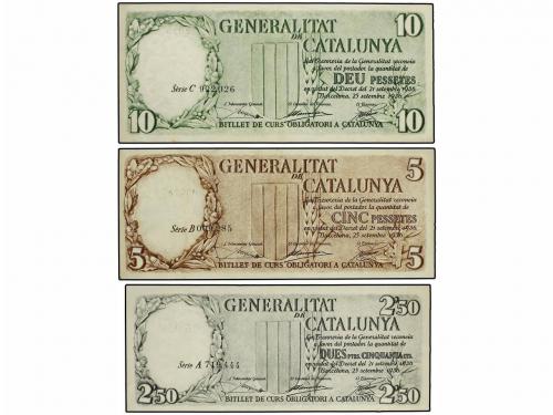 GUERRA CIVIL, ZONA REPUBLICANA. Lote 3 billetes 2,50 , 5 y 1