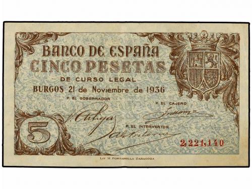 ESTADO ESPAÑOL. 5 Pesetas. 21 Noviembre 1936. Ed-D18. MBC+. 