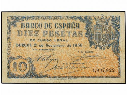 ESTADO ESPAÑOL. 10 Pesetas. 21 Noviembre 1936. (Reparación e