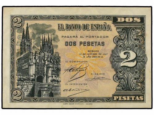 ESTADO ESPAÑOL. 2 Pesetas. 12 Octubre 1937. Catedral de Burg