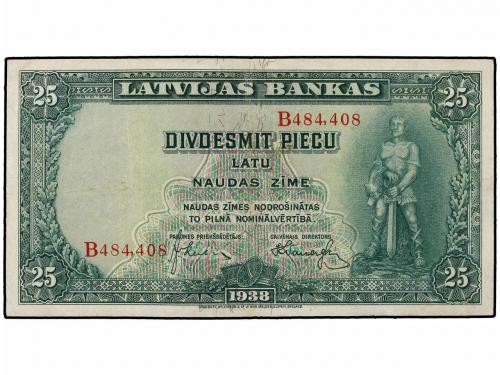 BILLETES EXTRANJEROS. 25 Latu. 1938. LETONIA. Héroe nacional