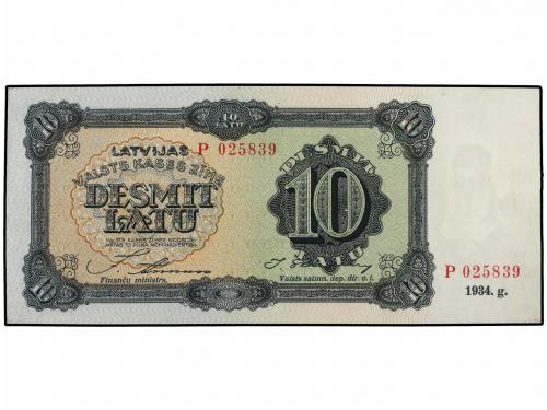 BILLETES EXTRANJEROS. 10 Latu. 1934. WPM-25c. EBC. 