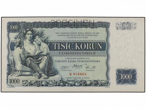 BILLETES EXTRANJEROS. 1.000 Coronas. 1934. CHECOSLOVAQUIA. P