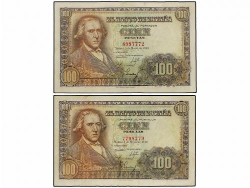 ESTADO ESPAÑOL. Lote 7 billetes 100 Pesetas. 2 Mayo 1948. Ba