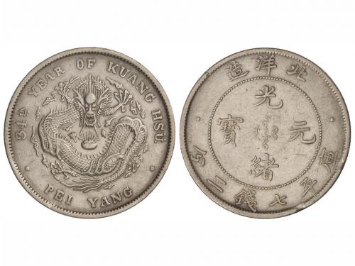 CHINA. 1 Dólar. Año 34 (1908). KUANG-HSÚ. CHIHLI. PEI YANG A