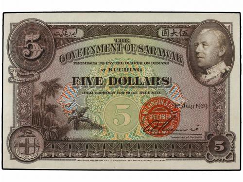 BILLETES EXTRANJEROS. 5 Dólares. 1 Julio 1929. SARAWAK. C. V