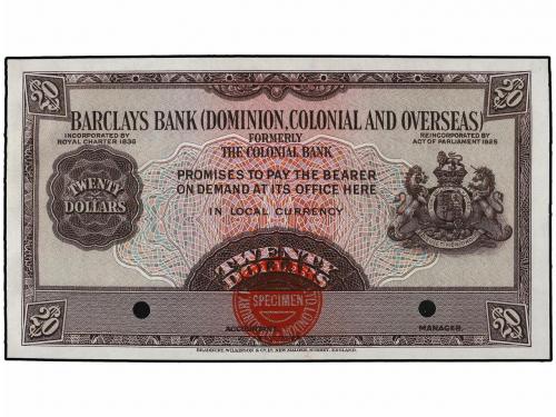 BILLETES EXTRANJEROS. 20 Dólares. BARBADOS. Con 2 taladros. 