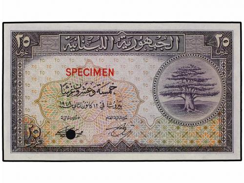 BILLETES EXTRANJEROS. 25 Piastras. 12.1.1948. LÍBANO. Árbol.