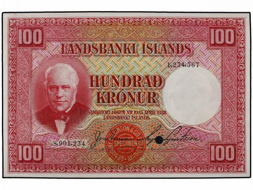 BILLETES EXTRANJEROS. 100 Coronas. 1928. ISLANDIA. J. Sigurd