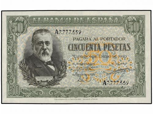 ESTADO ESPAÑOL. Lote 2 billetes 50 Pesetas. 9 Enero 1940. Me