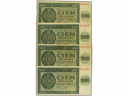ESTADO ESPAÑOL. Lote 4 billetes 100 Pesetas. 21 Noviembre 19