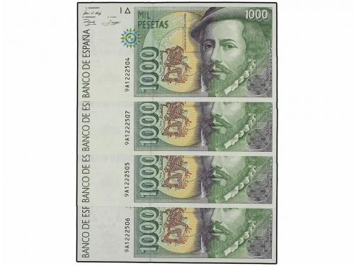 JUAN CARLOS I. Lote 4 billetes 1.000 Pesetas. 12 Octubre 199