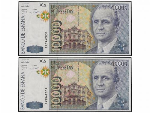JUAN CARLOS I. Lote 2 billetes 10.000 Pesetas. 12 Octubre 19