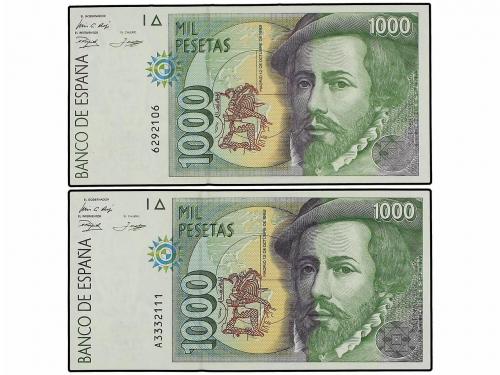 JUAN CARLOS I. Lote 2 billetes 1.000 Pesetas. 12 Octubre 199