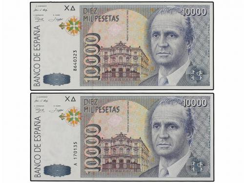 JUAN CARLOS I. Lote 2 billetes 10.000 Pesetas. 12 Octubre 19