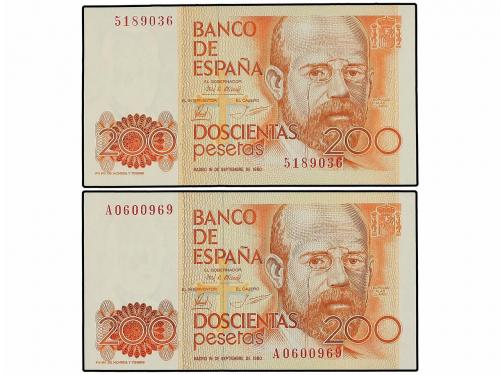 JUAN CARLOS I. Lote 2 billetes 200 Pesetas. 16 Septiembre 19