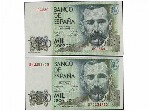 JUAN CARLOS I. Lote 2 billetes 1.000 Pesetas. 23 Octubre 197