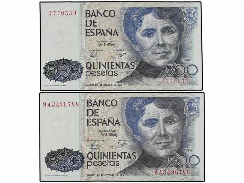 JUAN CARLOS I. Lote 2 billetes 500 Pesetas. 23 Octubre 1979.